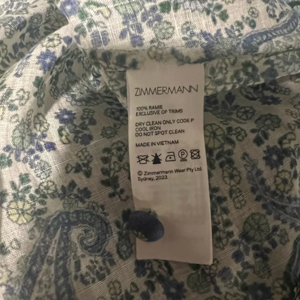 ZIMMERMANN OTTIE LINEN BILLOW BLOUSE GREEN PAISLEY - Picture 13 of 14